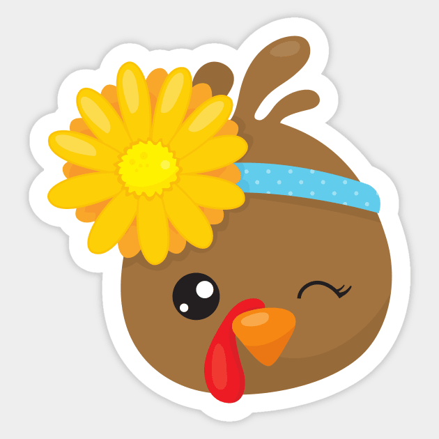 Thanksgiving Turkey, Brown Turkey, Sunflower Sticker by Jelena Dunčević